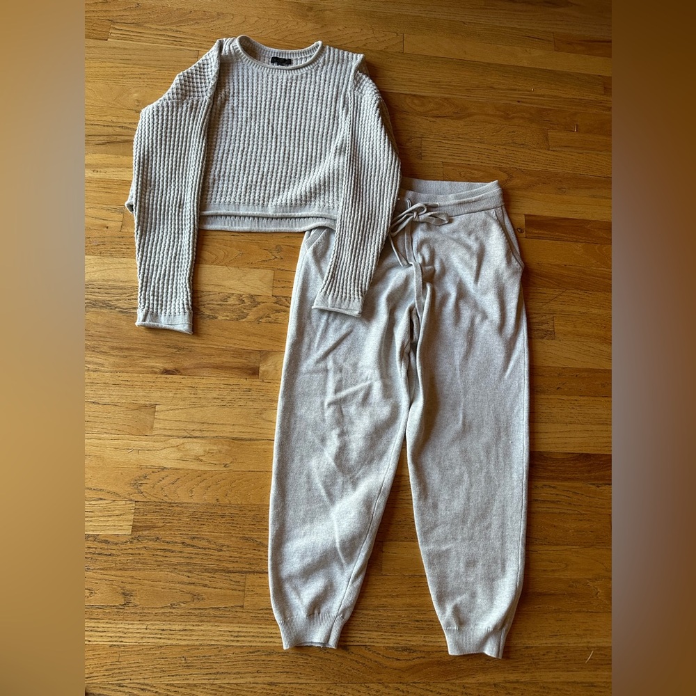 Gray Ribbed Knit Sweater and Jogger Set